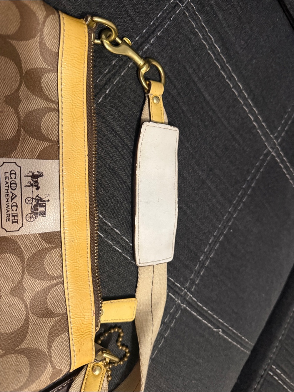 Coach Brown Signature Canvas Shoulder Bag with Yellow Trim - Picture 7 of 9